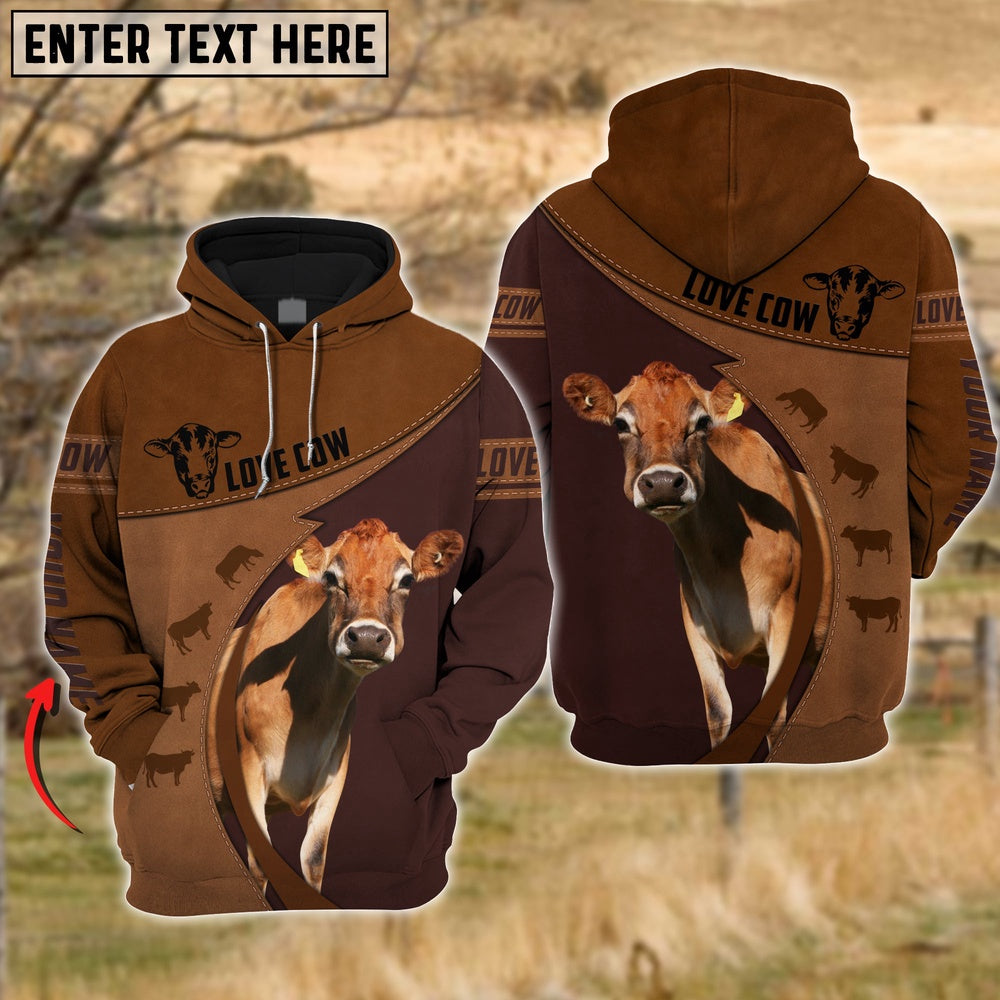 Jersey Love Cattle Leather Pattern Personalized All Over Printed Hoodie, Farmer Hoodie, Custom Farm Shirts, Farmer T Shirt