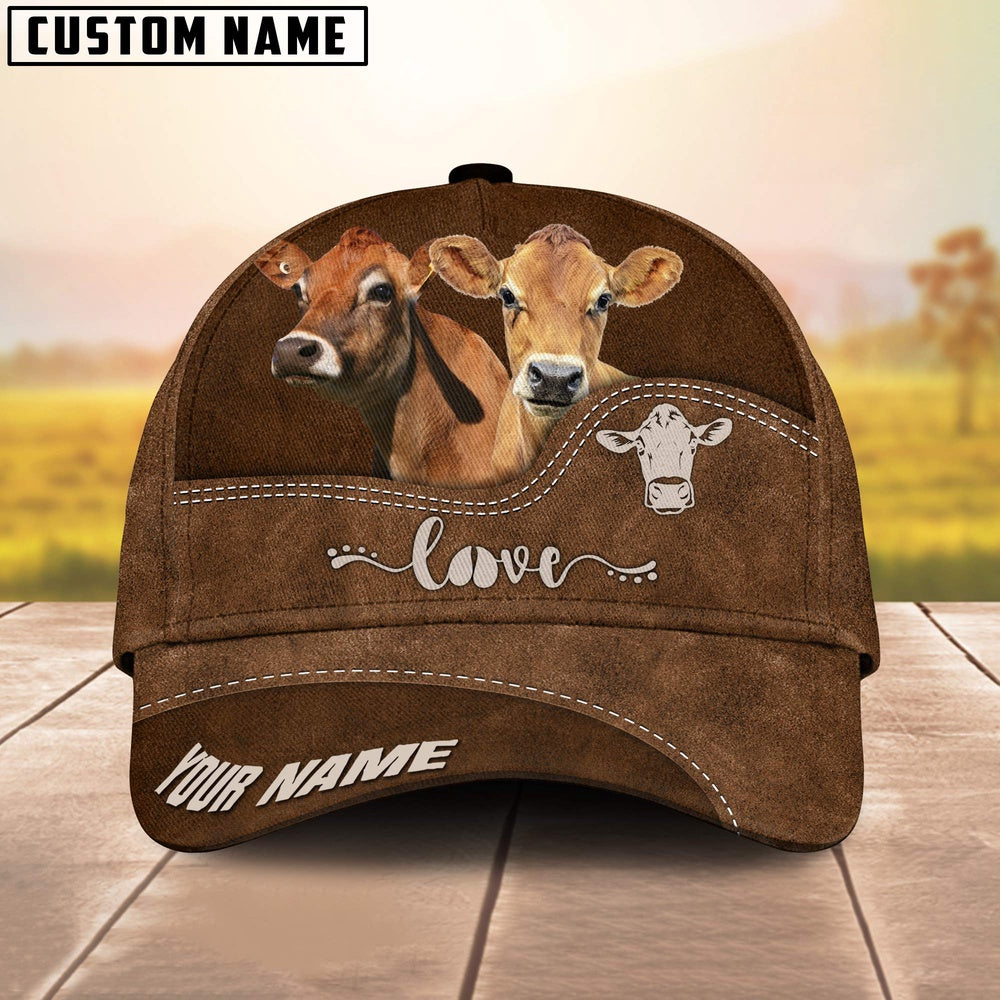 Jersey Love Leather Pattern Customized Name Cap, Farmer Cap, Cap For Farmers, Best Farm Hat, Farm Use Hat