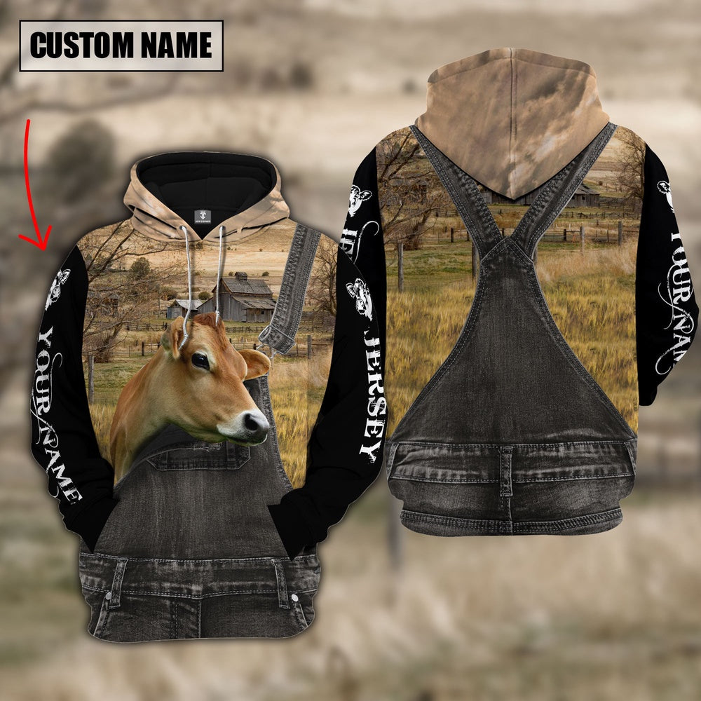 Jersey No Horns Custom Name Overalls Hoodie, Farmer Hoodie, Custom Farm Shirts, Farmer T Shirt