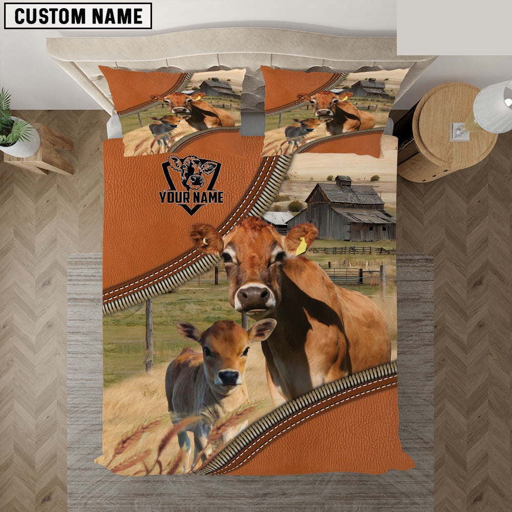 Jersey On The Farm Customized Name 3D Bedding Set, Farm Bedding Set, Farmhouse Bedding Set