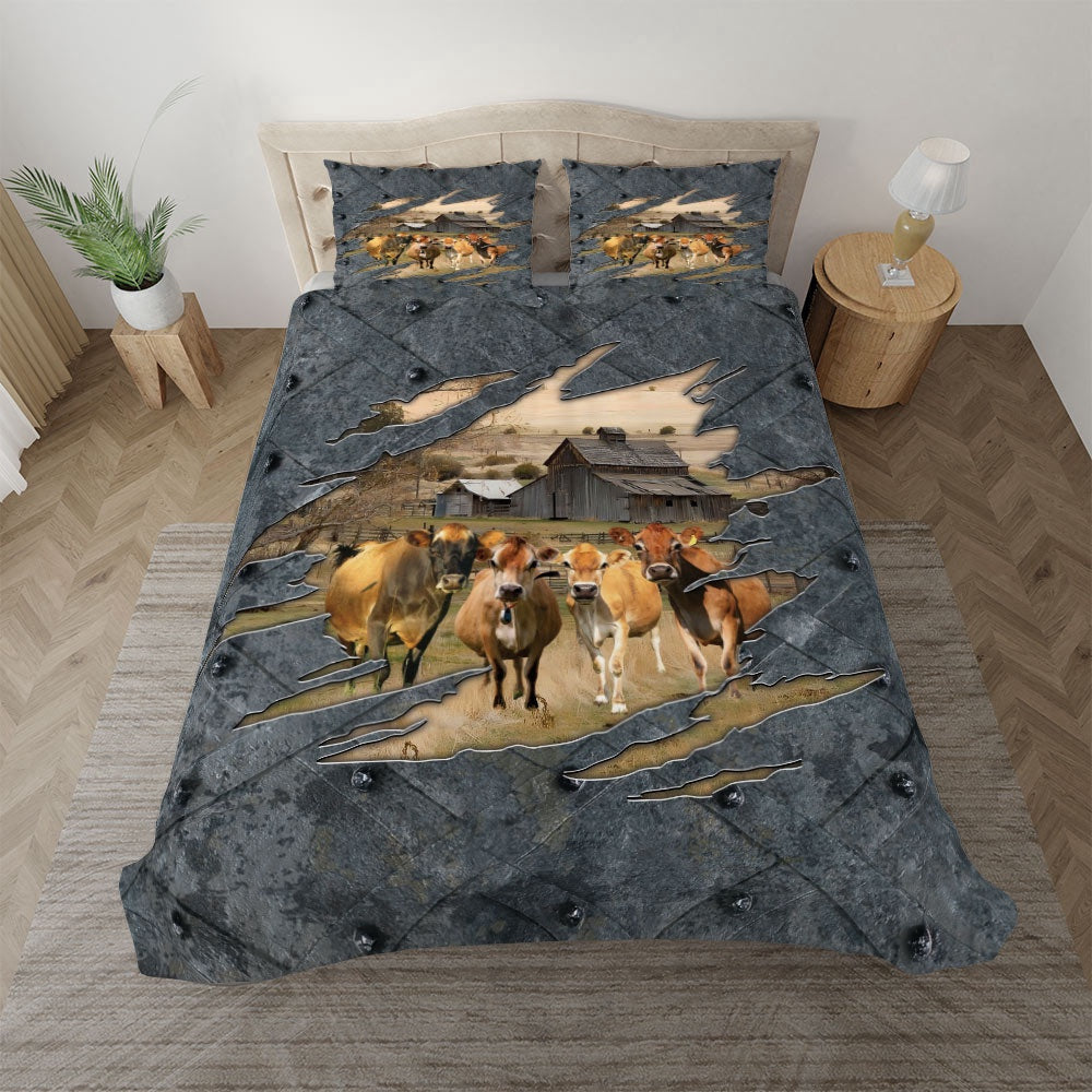 Jersey On The Farm Customized Name Bedding Set, Farm Bedding Set, Farmhouse Bedding Set