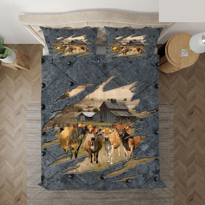 Jersey On The Farm Customized Name Bedding Set, Farm Bedding Set, Farmhouse Bedding Set