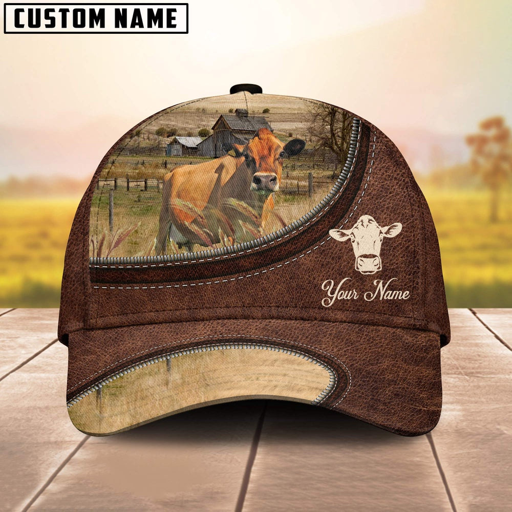 Jersey On The Farm Customized Name Leather Pattern Cap, Farmer Cap, Cap For Farmers, Best Farm Hat, Farm Use Hat
