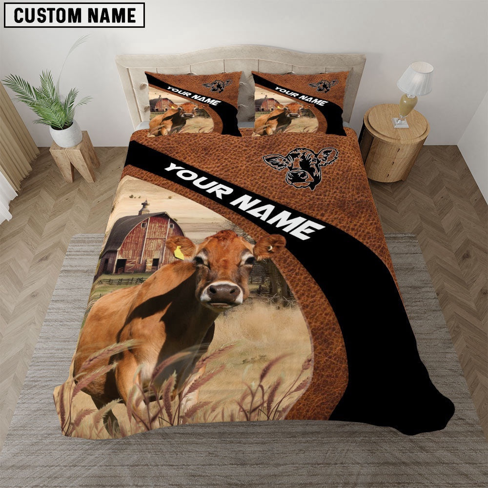 Jersey On The Farm Customized Name Red Barn Bedding Set, Farm Bedding Set, Farmhouse Bedding Set