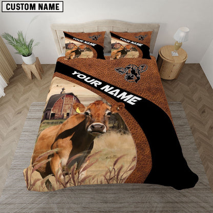 Jersey On The Farm Customized Name Red Barn Bedding Set, Farm Bedding Set, Farmhouse Bedding Set