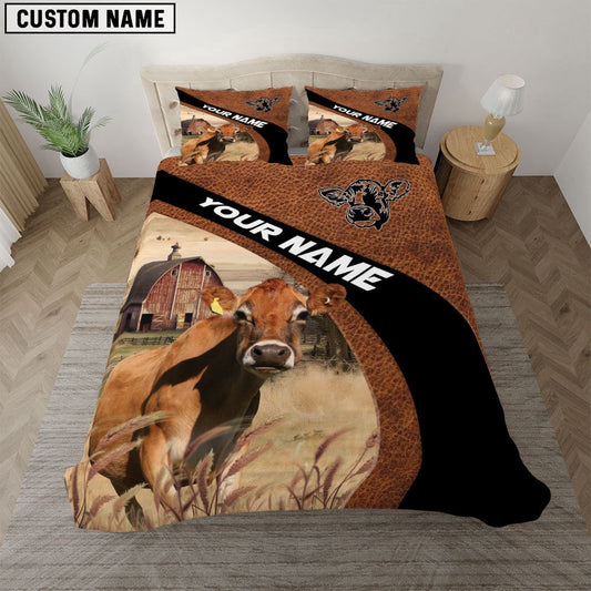 Jersey On The Farm Customized Name Red Barn Bedding Set, Farm Bedding Set, Farmhouse Bedding Set