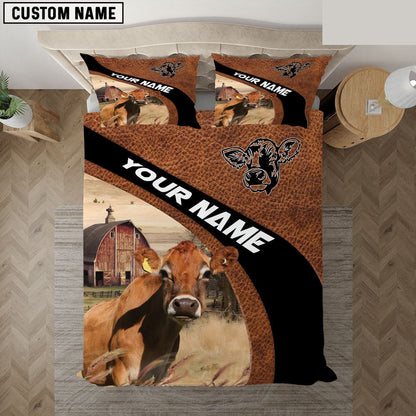 Jersey On The Farm Customized Name Red Barn Bedding Set, Farm Bedding Set, Farmhouse Bedding Set