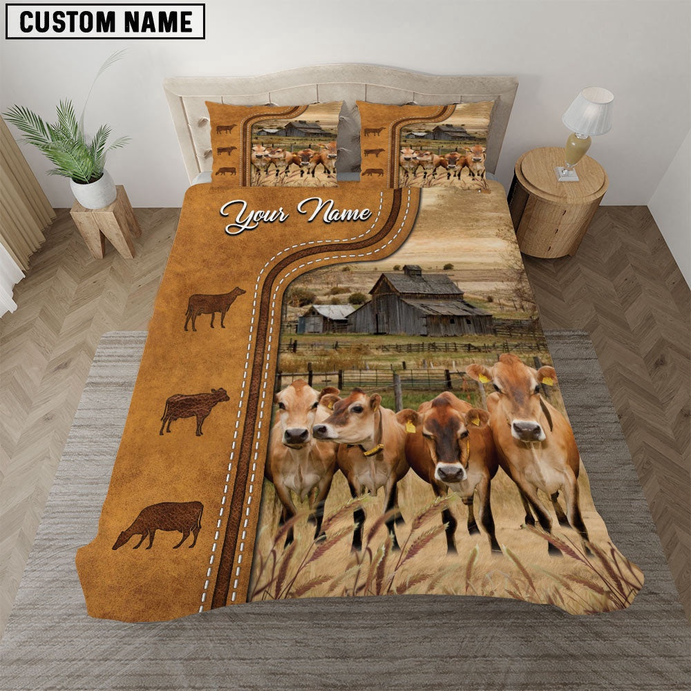 Jersey On The Farm Personalized Name Bedding Set, Farm Bedding Set, Farmhouse Bedding Set