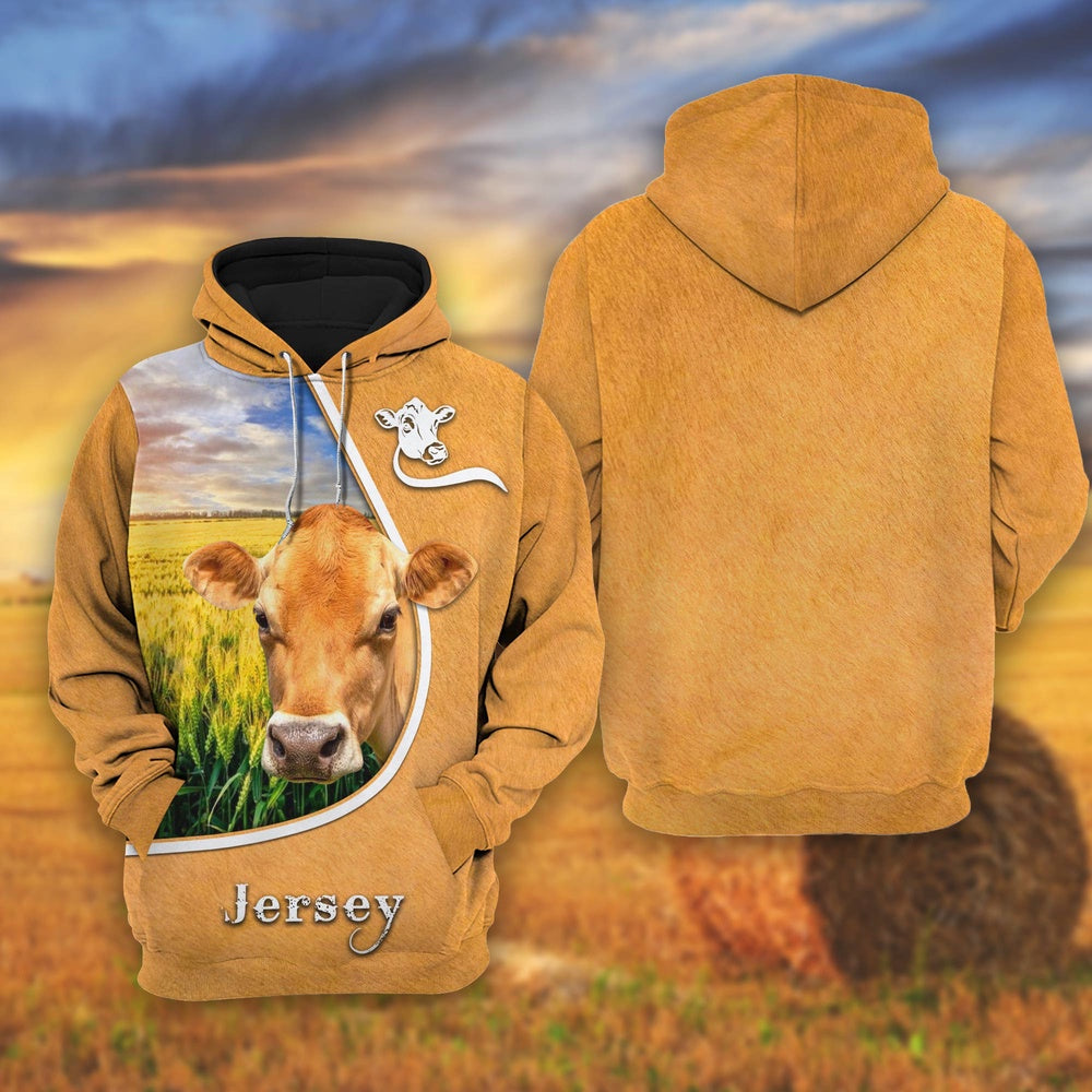 Jersey On The Wheat Field All Over Printed Shirts, Farmer Hoodie, Farm Themed Shirts, Farm Tee Shirts