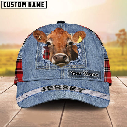 Jersey Overall Jeans Pattern And Red Caro Pattern Customized Name Cap, Farmer Cap, Cap For Farmers, Best Farm Hat, Farm Use Hat