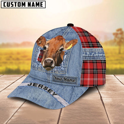 Jersey Overall Jeans Pattern And Red Caro Pattern Customized Name Cap, Farmer Cap, Cap For Farmers, Best Farm Hat, Farm Use Hat