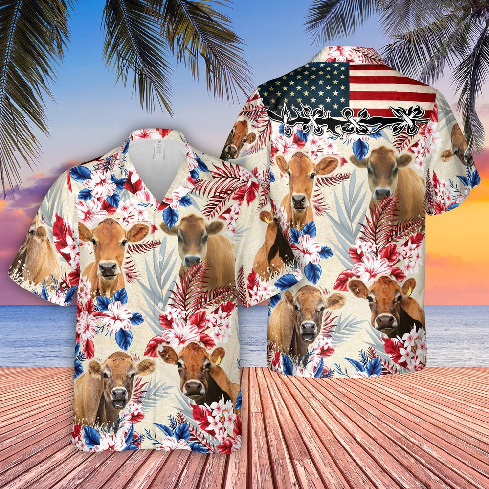 Jersey Pattern US FLAG Hawaiian Shirt, Farm Hawaiian Shirt, Farmer Hawaii