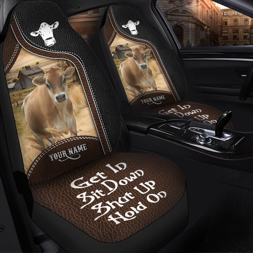 Jersey Personalized Name Black And Brown Leather Pattern Car Seat Cover, Car Seat Cover, Farm Car Seat Cover, Pet Seat Covers