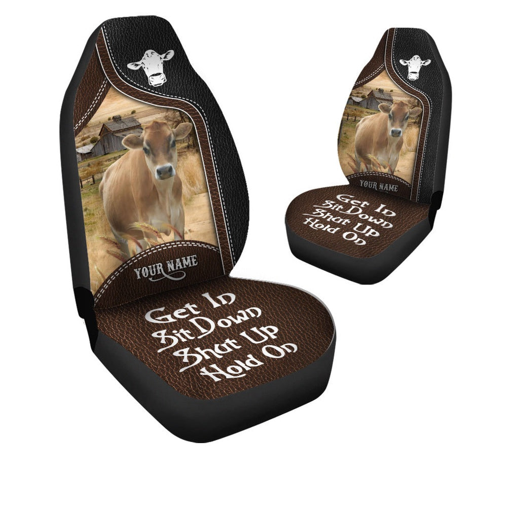 Jersey Personalized Name Black And Brown Leather Pattern Car Seat Cover, Car Seat Cover, Farm Car Seat Cover, Pet Seat Covers
