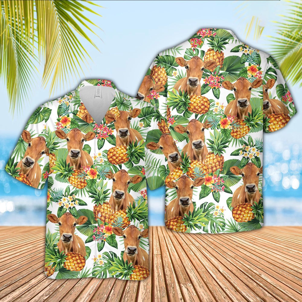 Jersey Pineapple Pattern 3D Hawaiian Shirt, Farm Hawaiian Shirt, Farmer Hawaii