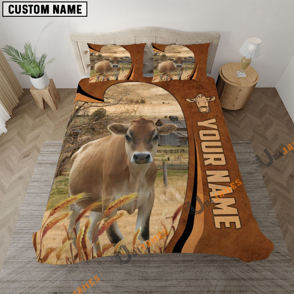 Jersey Premium Brown Pattern Bedding Set, Farm Bedding Set, Farmhouse Bedding Set