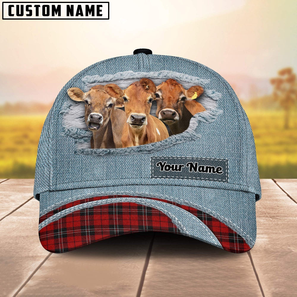 Jersey Red Caro And Jeans Pattern Customized Name Cap, Farmer Cap, Cap For Farmers, Best Farm Hat, Farm Use Hat