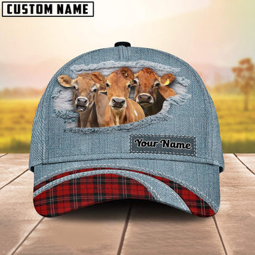Jersey Red Caro And Jeans Pattern Customized Name Cap, Farmer Cap, Cap For Farmers, Best Farm Hat, Farm Use Hat