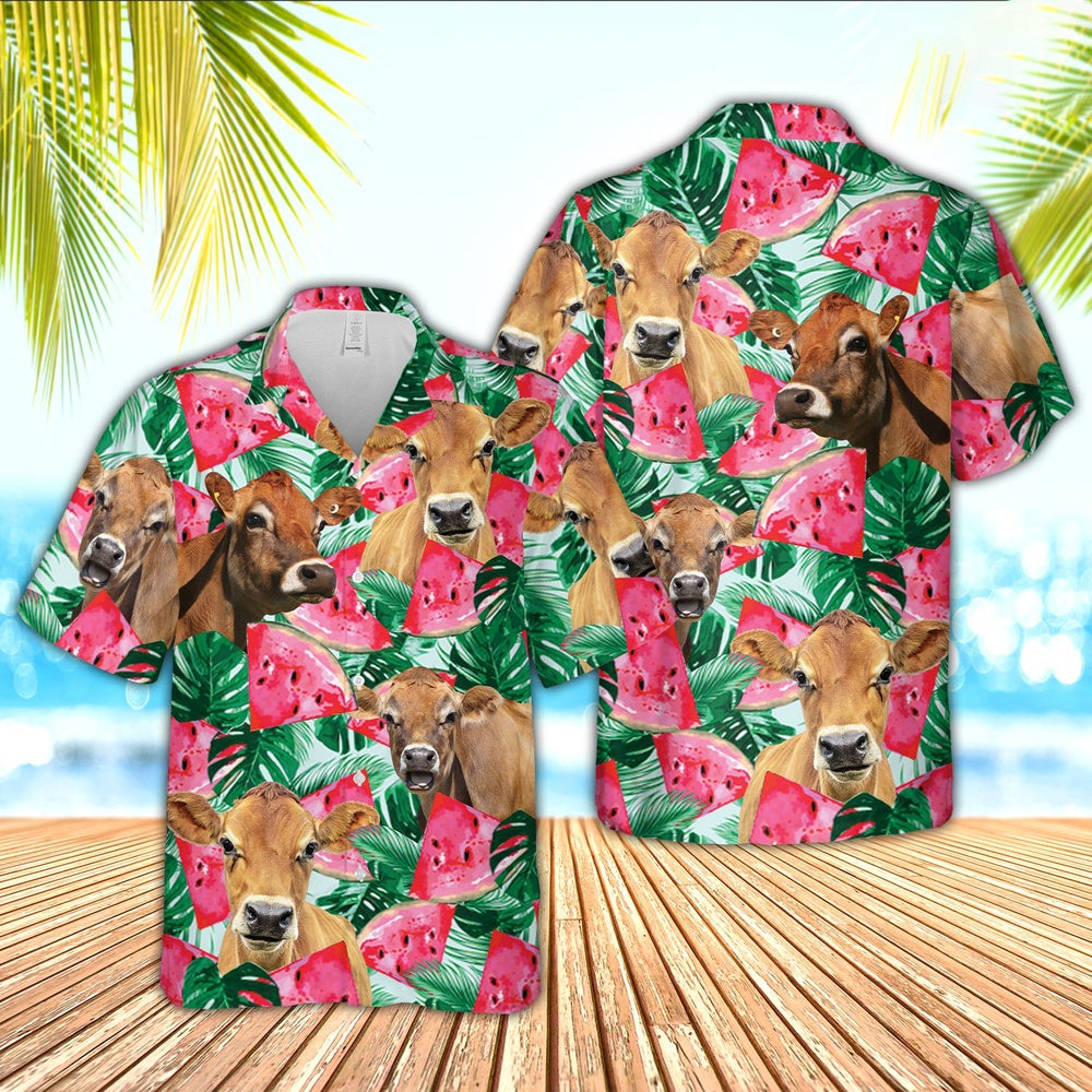 Jersey Watermelon 3D Hawaiian Shirt, Farm Hawaiian Shirt, Farmer Hawaii