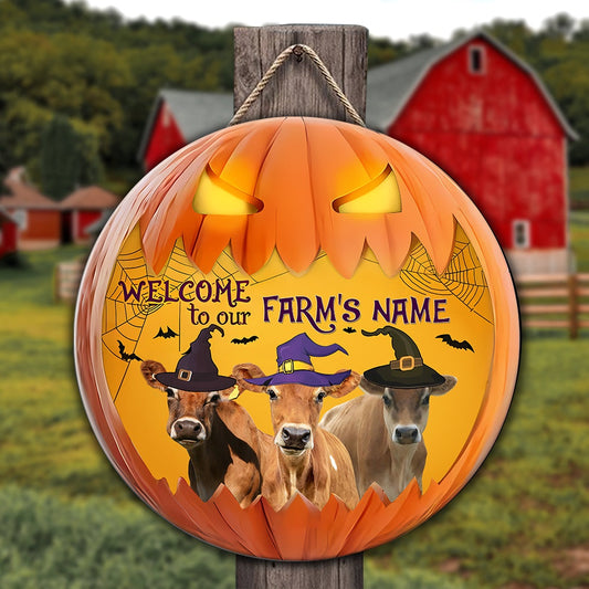 Jersey Welcome To Our Farm Pumpkin Pattern Happy Halloween Wooden Sign, Farm Wood Sign, Farm House Wood Signs