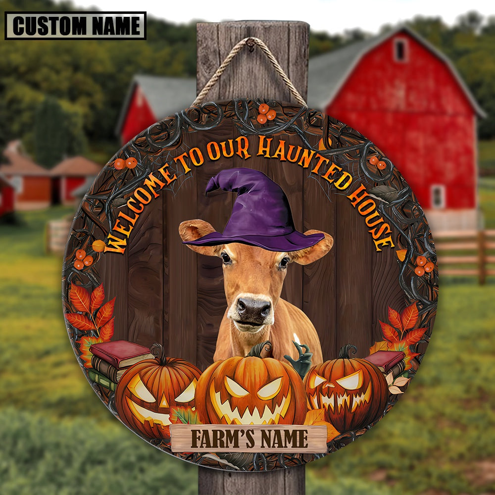 Jersey Welcome To Our Haunted House Pattern Happy Halloween Wooden Sign, Farm Wood Sign, Farm House Wood Signs