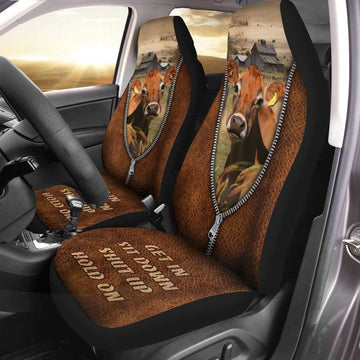 Jersey Zipper Leather Pattern Car Seat Cover, Car Seat Cover, Farm Car Seat Cover, Pet Seat Covers
