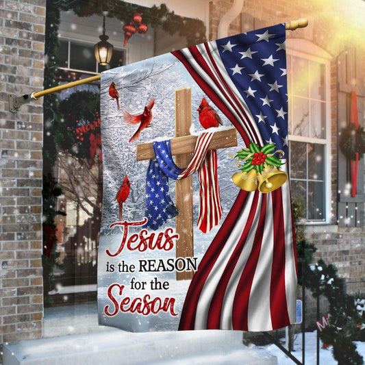 Jesus Christ Cross Flag Jesus is The Reason for Season Christmas Flag, Christmas Outdoor Decor Decoration