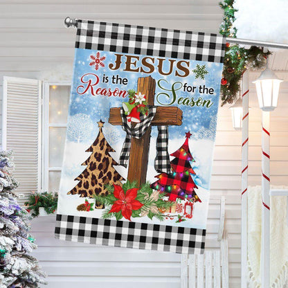 Jesus Is The Reason For The Season Religious Cross Christmas Flag, Christmas Outdoor Decor Decoration