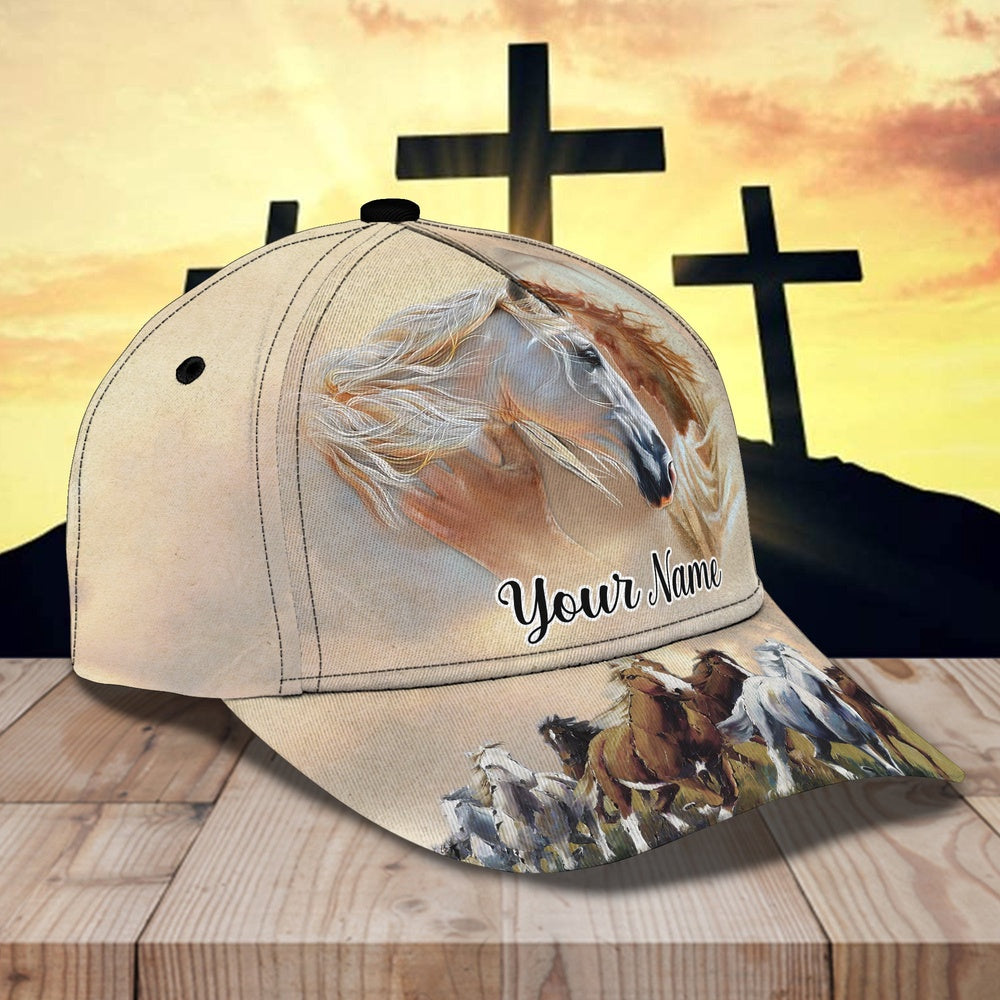 Jesus and Horse Pattern Customized Name Cap, Farmer Cap, Cap For Farmers, Best Farm Hat, Farm Use Hat