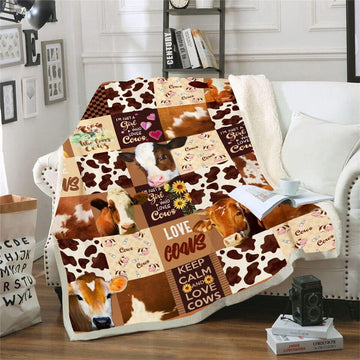 Just A Girl Who Love Cows Brown Pattern Blanket, Farm Blanket, Farm Animal Blanket