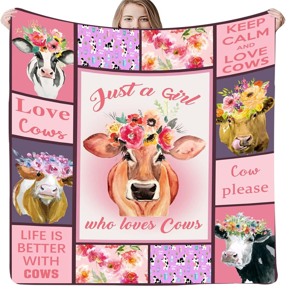 Just A Girl Who Love Cows Flower Pattern Blanket, Farm Blanket, Farm Animal Blanket