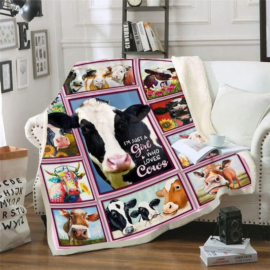 Just A Girl Who Love Cows Pattern Blanket, Farm Blanket, Farm Animal Blanket
