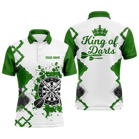 King Of Darts Green White Mens Darts Polo Shirt Customized Cool Darts Polo For Men, Darts Team Polo Shirt