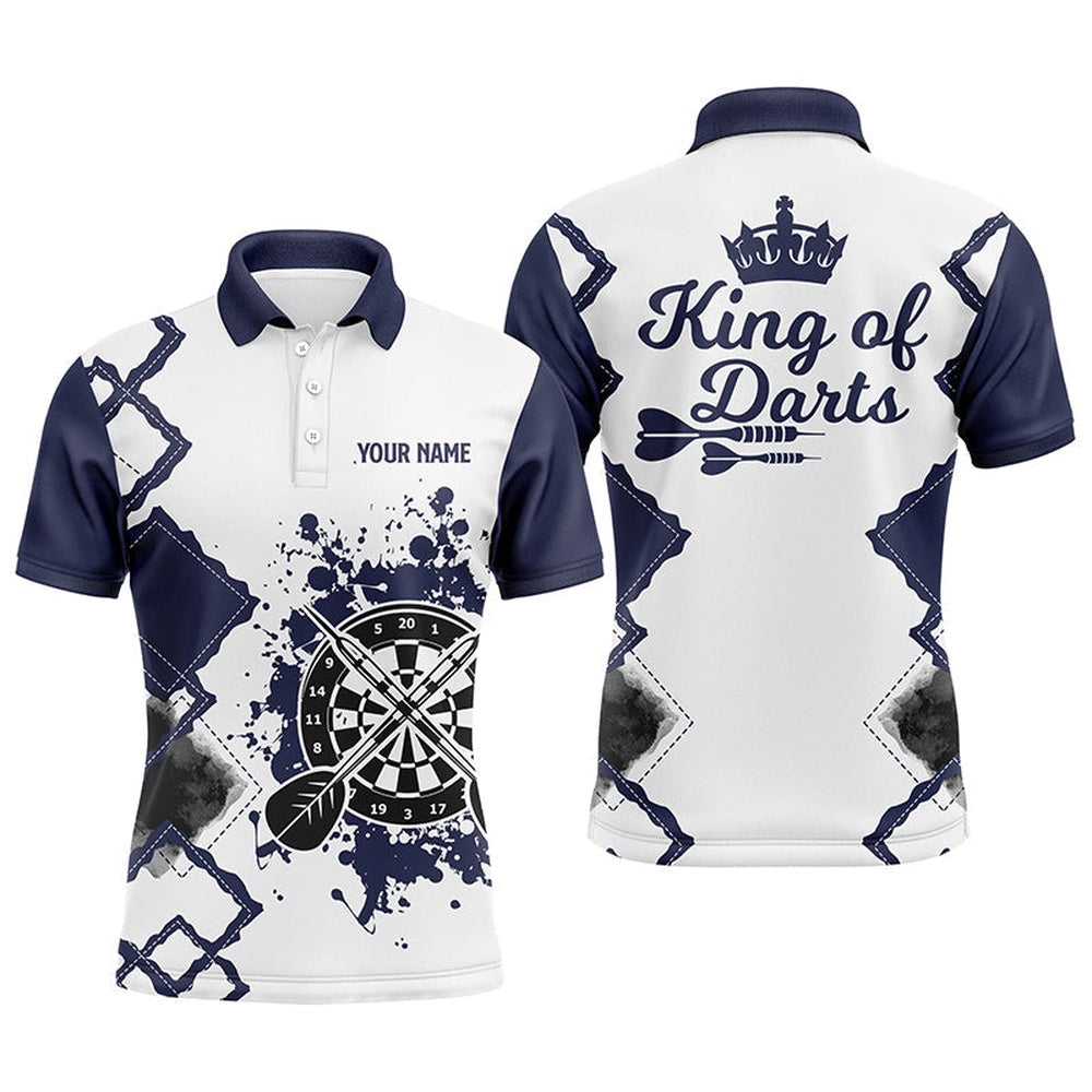 King Of Darts Navy White Darts Polo Shirt Custom Cool Darts Polo For Men, Darts Team Polo Shirt