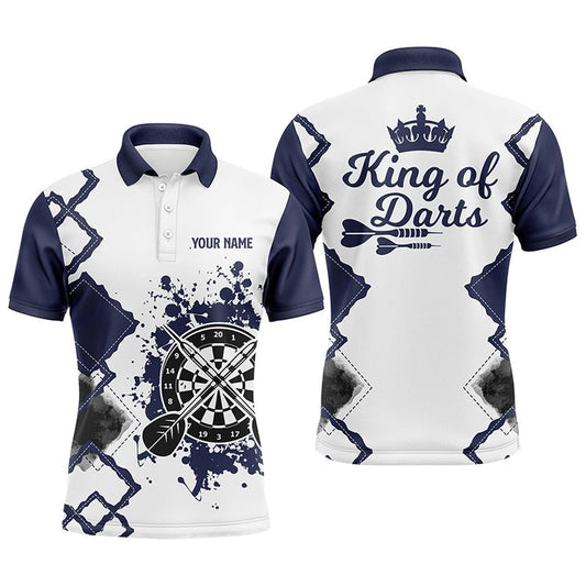King Of Darts Navy White Darts Polo Shirt Custom Cool Darts Polo For Men, Darts Team Polo Shirt