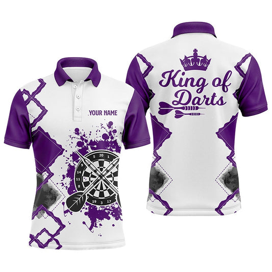 King Of Darts Purple White Mens Darts Polo Shirt Customized Darts Polo For Men, Darts Team Polo Shirt