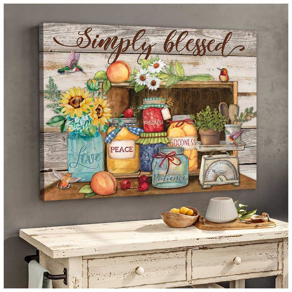Kitchen And Hummingbirds Simply Blessed On Vintage Rustic Wood Farmhouse Canvas, Farmhouse Canvas, Farm Gift, Farm Home Decor