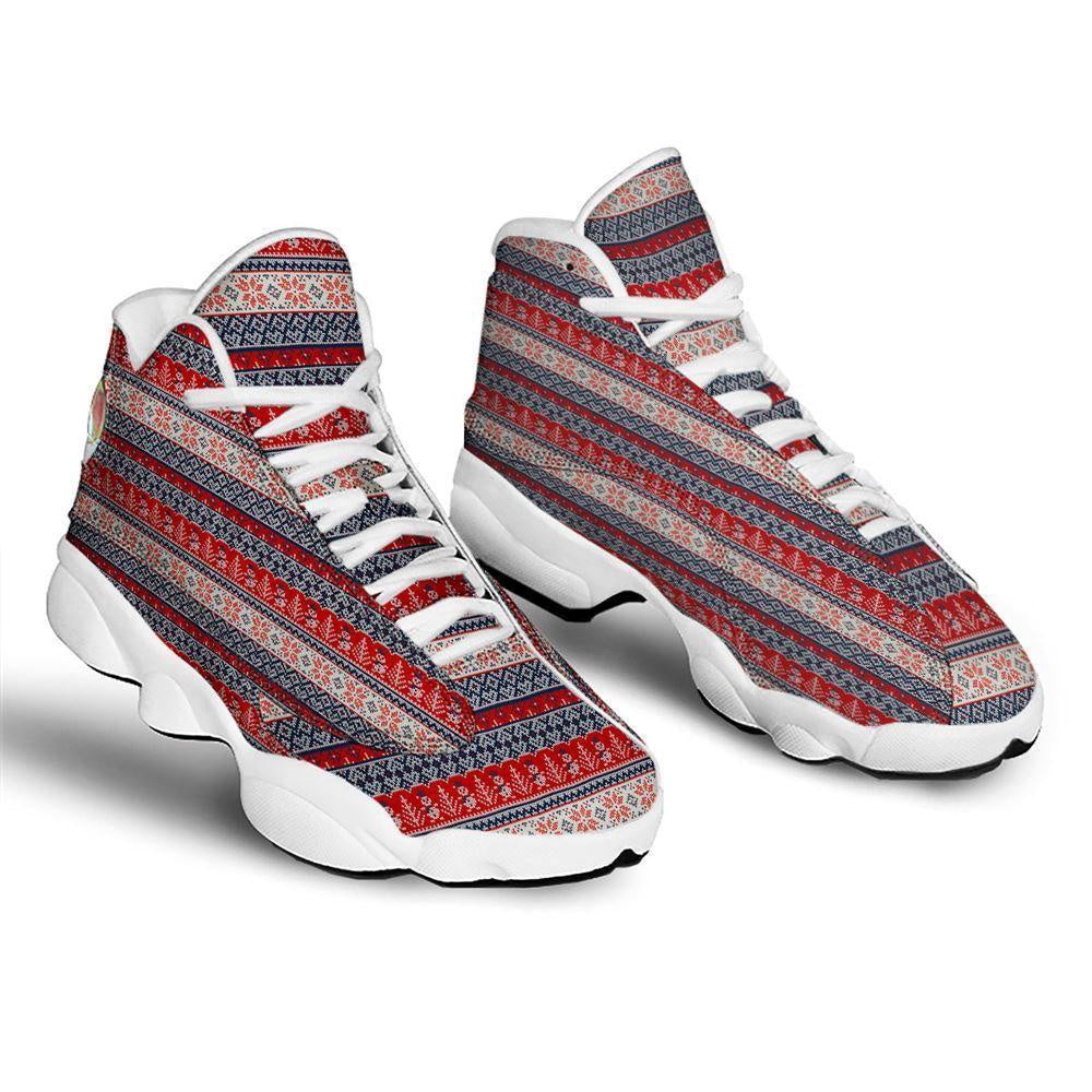 Knitted Christmas Snowman Print Pattern Basketball Shoes, Christmas Basketball Shoes, Christmas Shoes