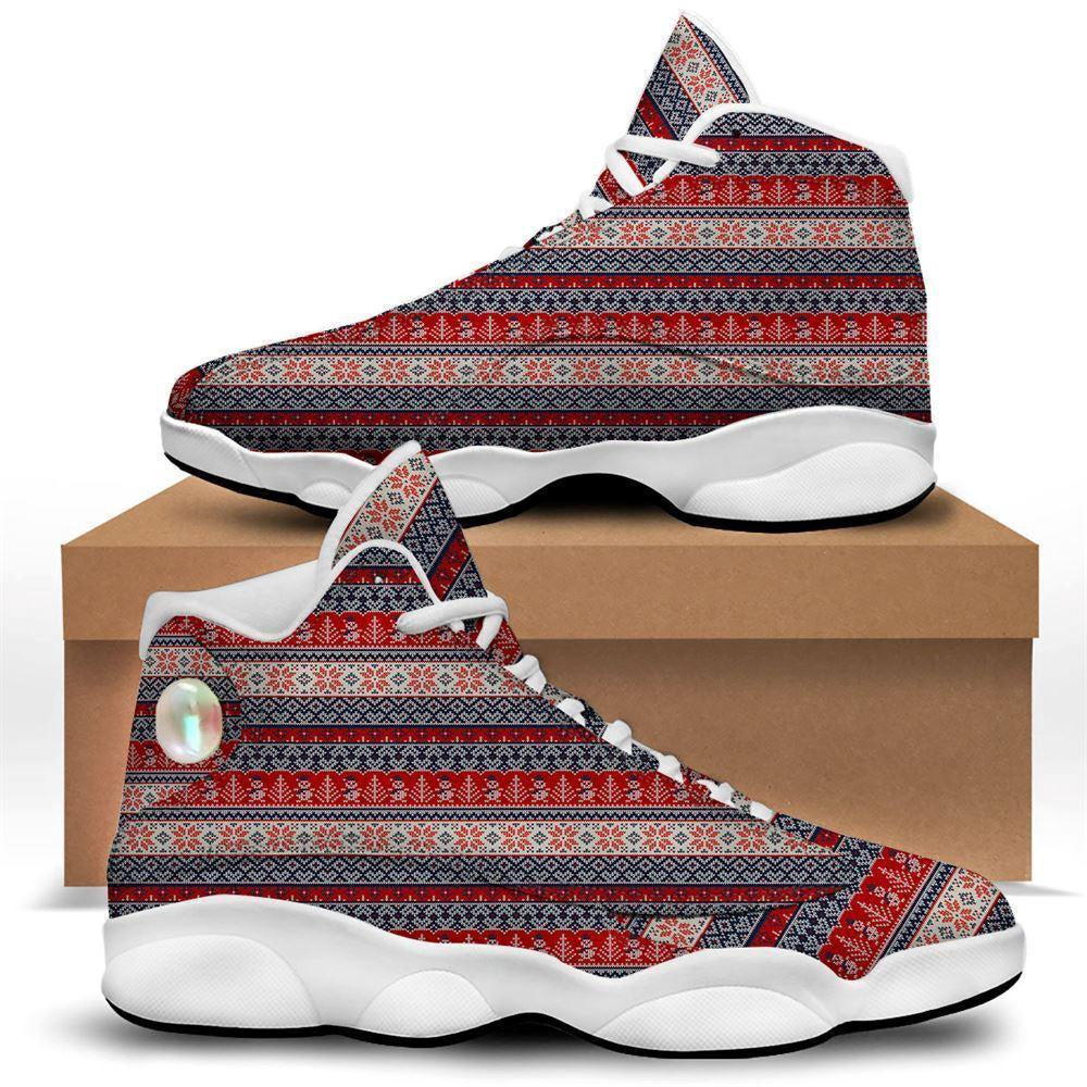 Knitted Christmas Snowman Print Pattern Basketball Shoes, Christmas Basketball Shoes, Christmas Shoes