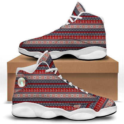 Knitted Christmas Snowman Print Pattern Basketball Shoes, Christmas Basketball Shoes, Christmas Shoes