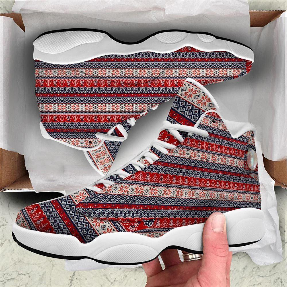 Knitted Christmas Snowman Print Pattern Basketball Shoes, Christmas Basketball Shoes, Christmas Shoes