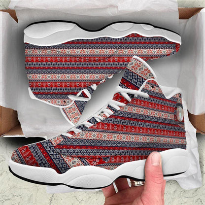 Knitted Christmas Snowman Print Pattern Basketball Shoes, Christmas Basketball Shoes, Christmas Shoes