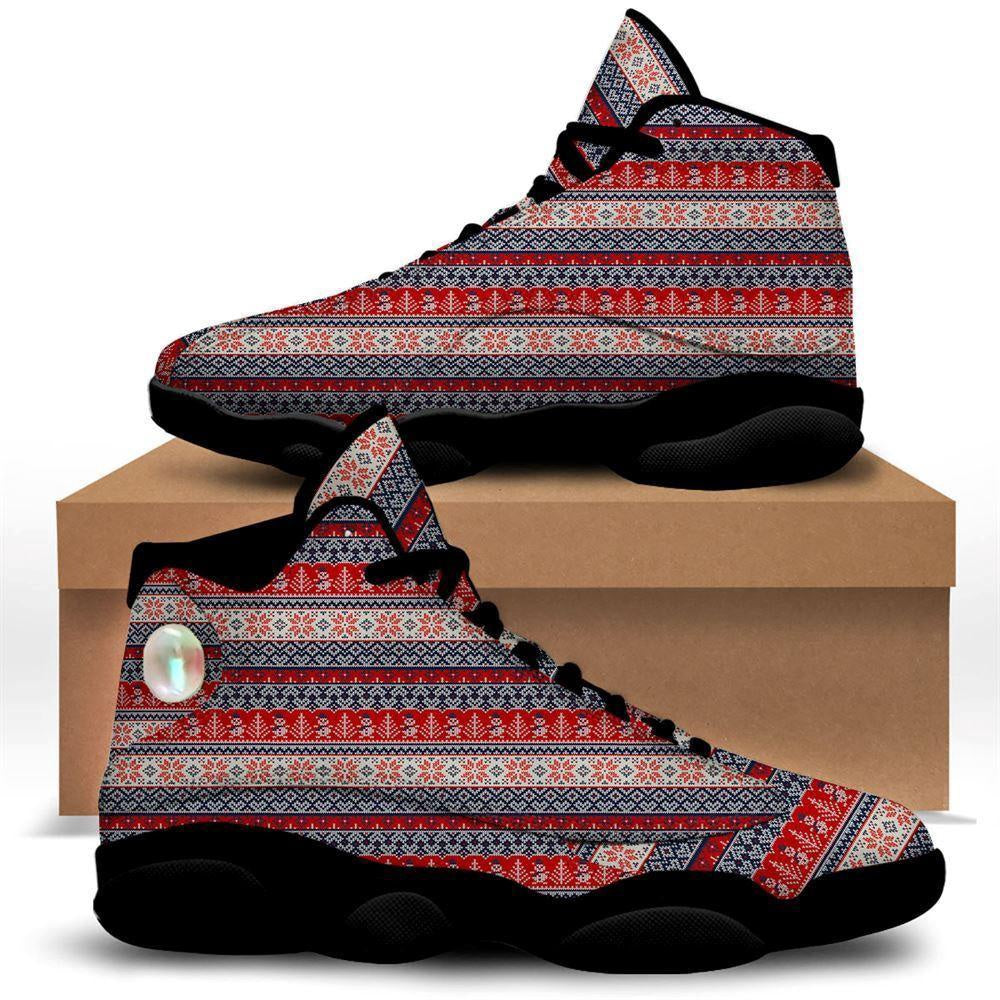 Knitted Christmas Snowman Print Pattern Basketball Shoes, Christmas Basketball Shoes, Christmas Shoes