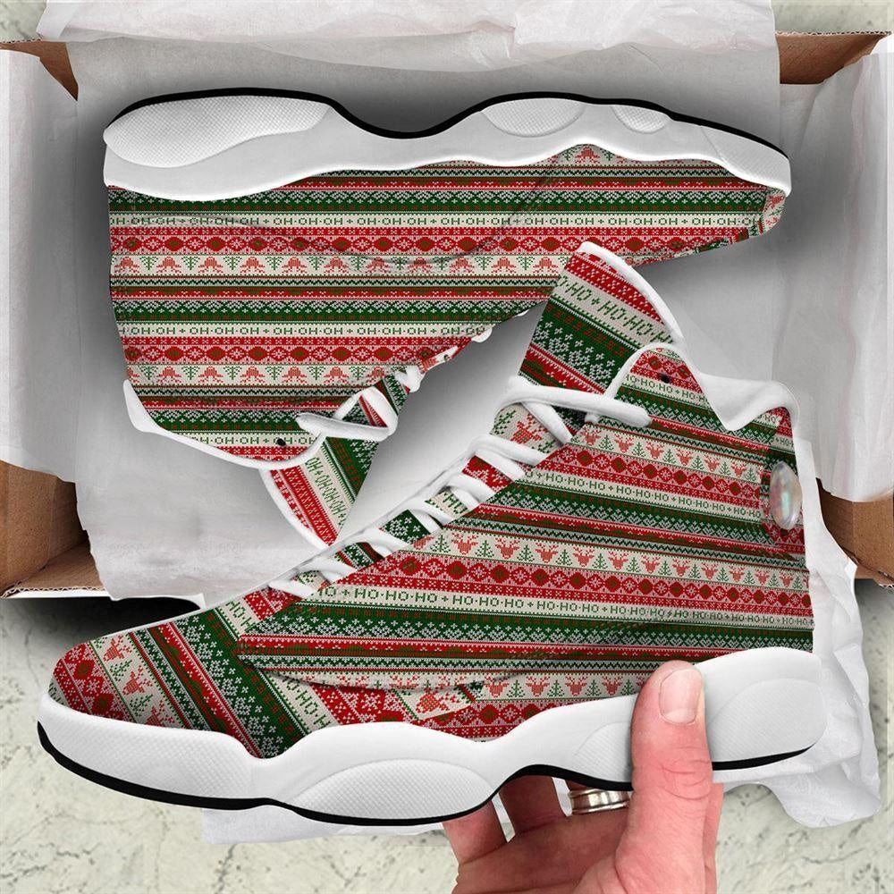 Knitted Christmas Tree Print Pattern Basketball Shoes, Christmas Basketball Shoes, Christmas Shoes
