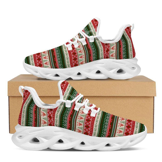 Knitted Christmas Tree Print Pattern White Max Soul Shoes, Christmas Sneakers, Christmas Shoes, Christmas Clunky Sneaker