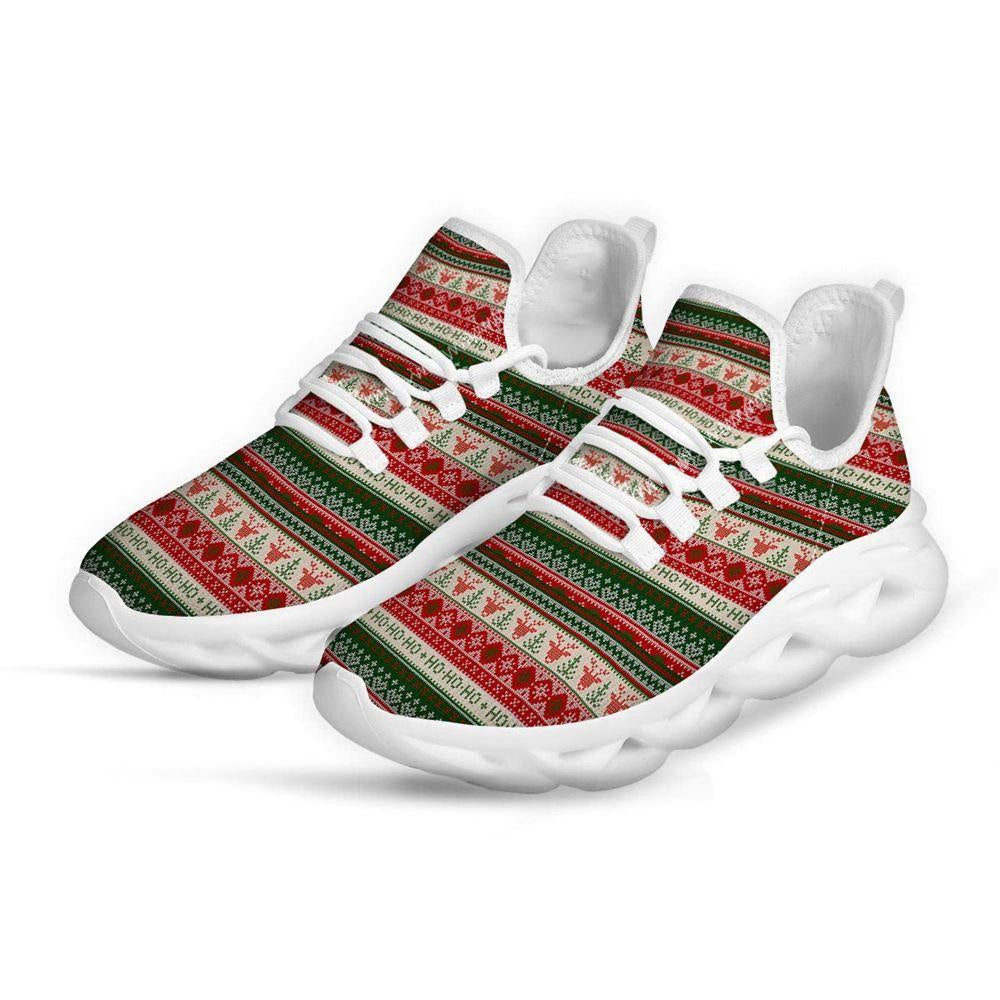 Knitted Christmas Tree Print Pattern White Max Soul Shoes, Christmas Sneakers, Christmas Shoes, Christmas Clunky Sneaker