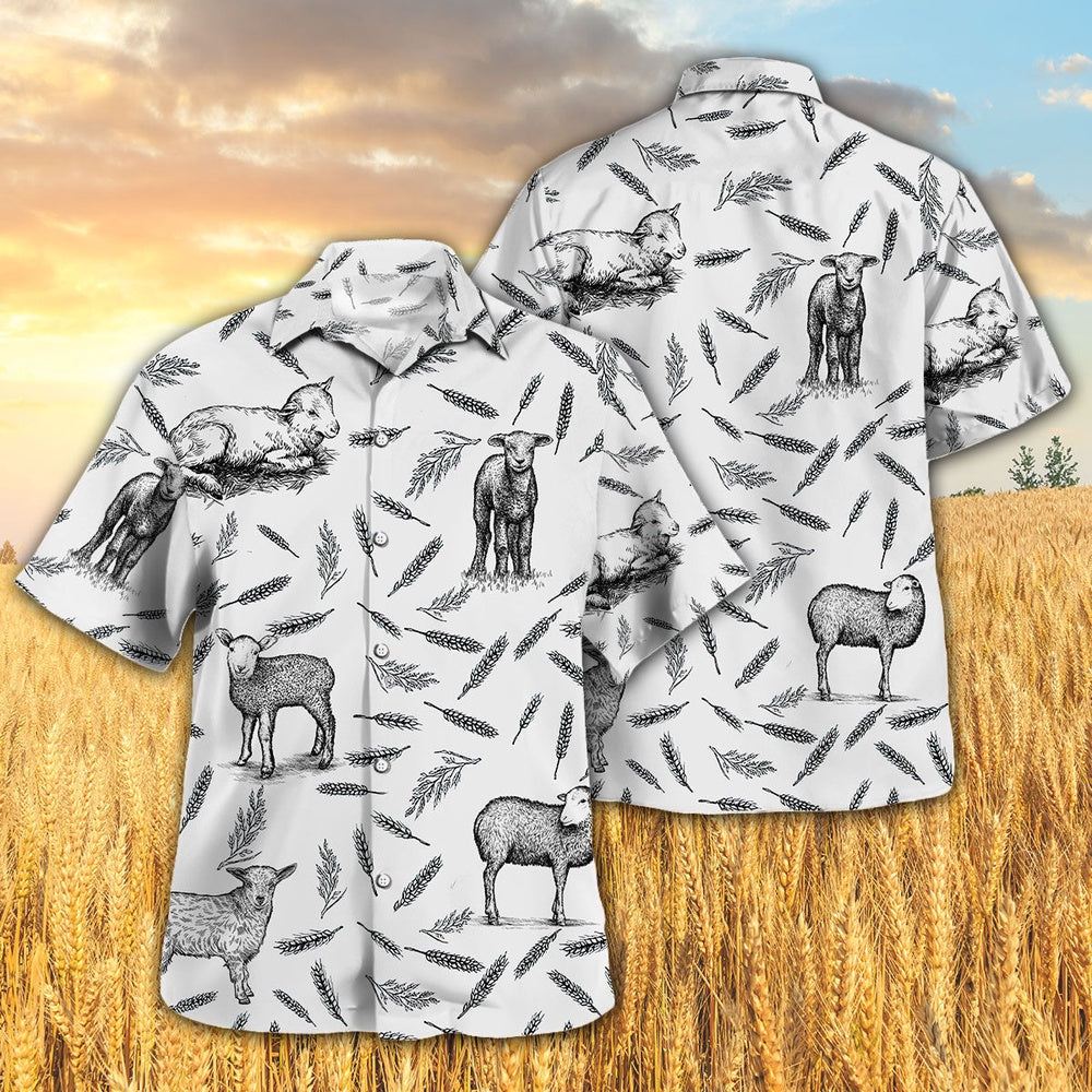 LAMB PATTERN All Printed Hawaiian Shirt, Farm Hawaiian Shirt, Farmer Hawaii
