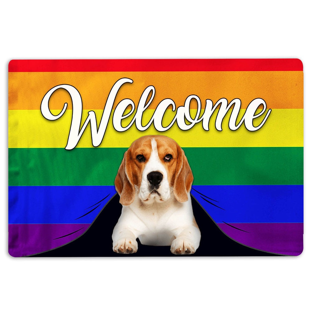 LGBT Welcome Doormat, LGBT Beagle Dog Welcome Pride Rainbow Flag Welcome Doormat, Pets Home Decor Door Mat