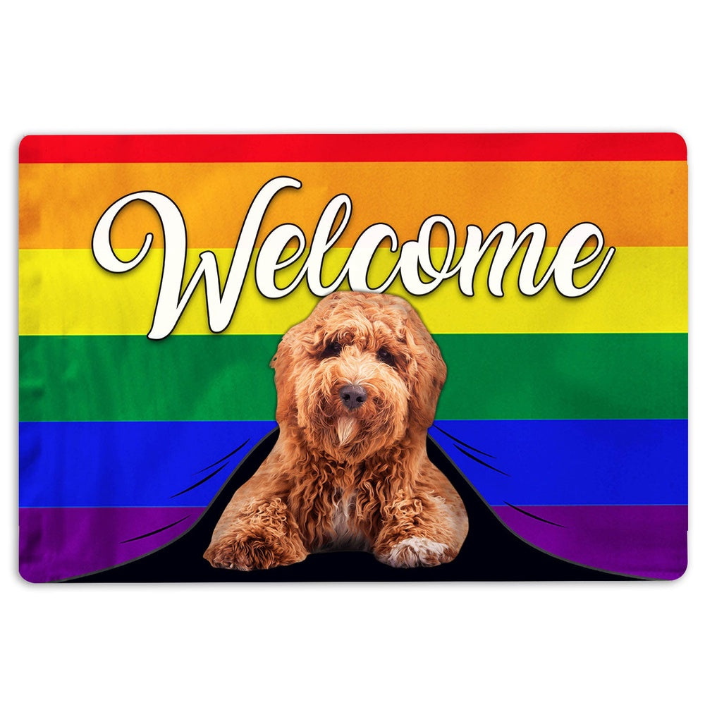 LGBT Welcome Doormat, LGBT Poodle Dog Welcome Pride Rainbow Flag Welcome Doormat, Indoor Outdoor Doormat Home Decor