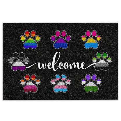 LGBT Welcome Doormat, Lgbtq Lgbt All Are Welcome Here Dog Cat Paw Rainbow Pride Month Welcome Doormat, Indoor Outdoor Doormat Home Decor